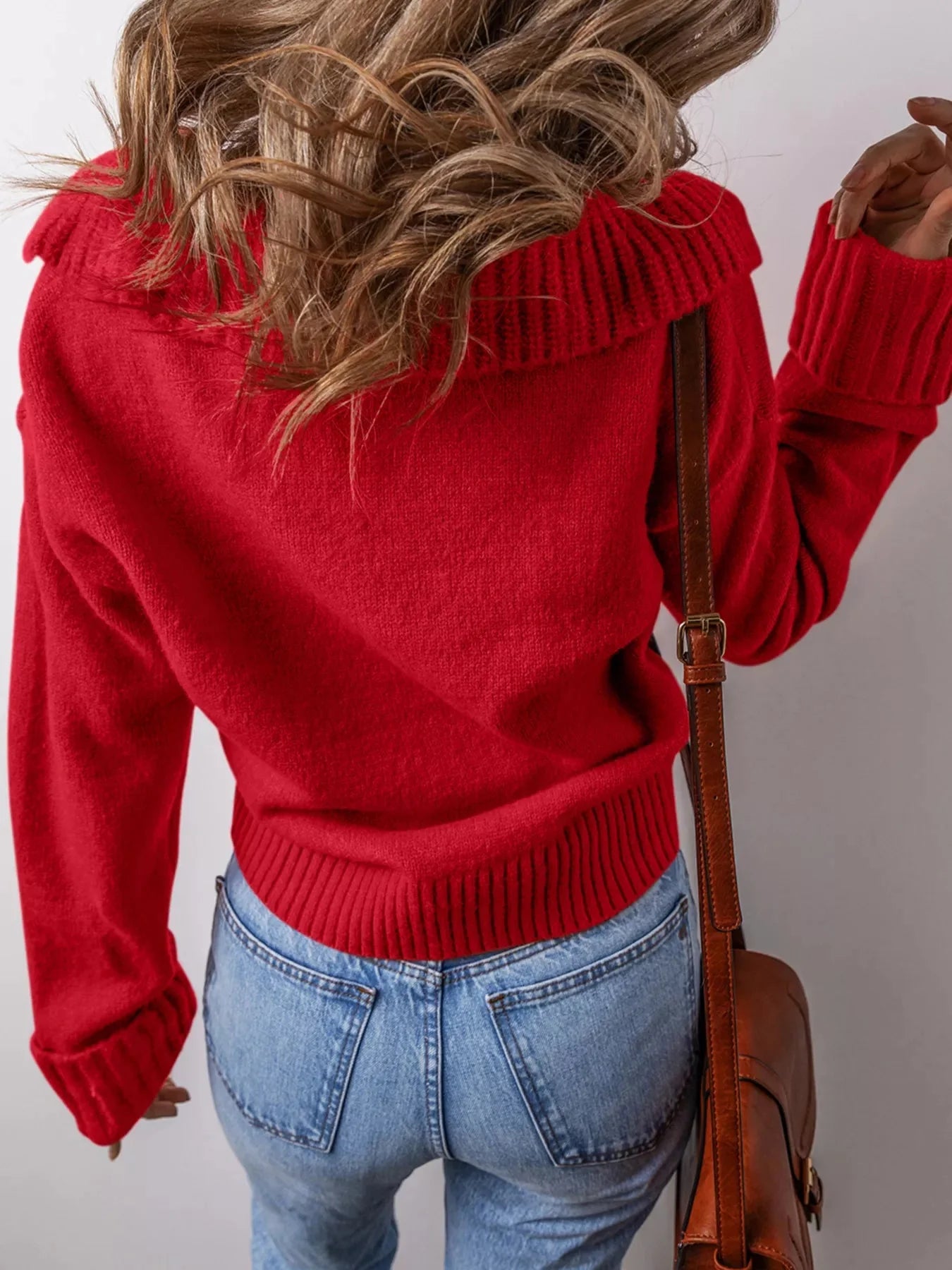 Collared Ribbed Edge V Neck Sweater