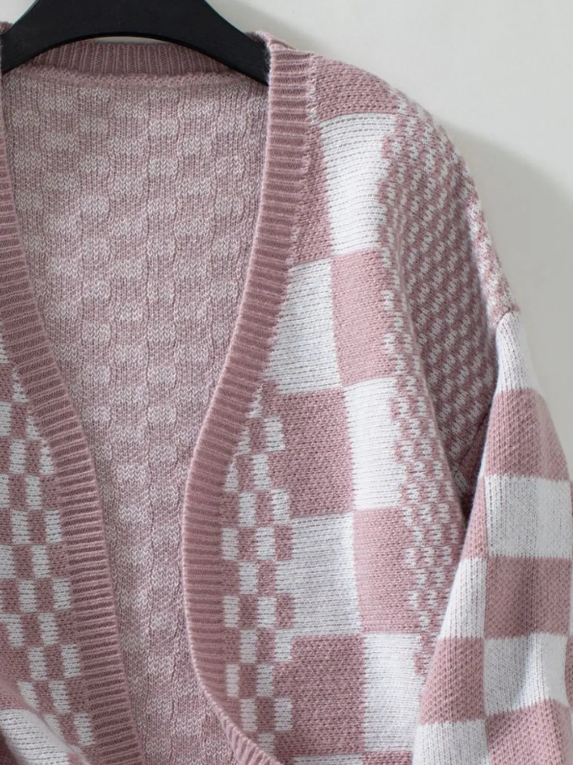 Double Take Checkered Dropped Shoulder Cardigan