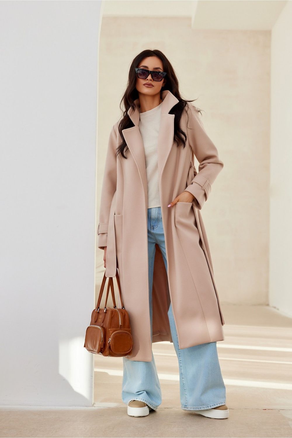 Loravinne Belted Long-Sleeve Lined Coat