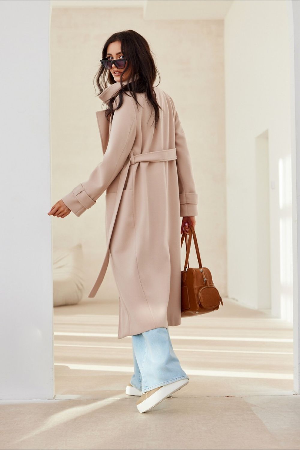 Loravinne Belted Long-Sleeve Lined Coat