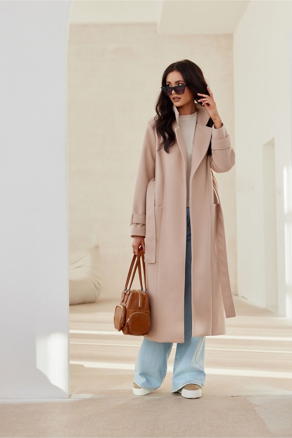 Loravinne Belted Long-Sleeve Lined Coat