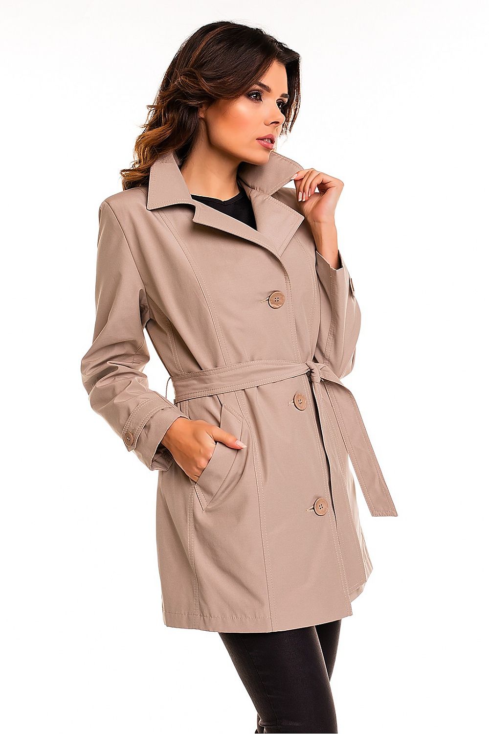 Plus Size Virelline Belted Cotton Trench Coat
