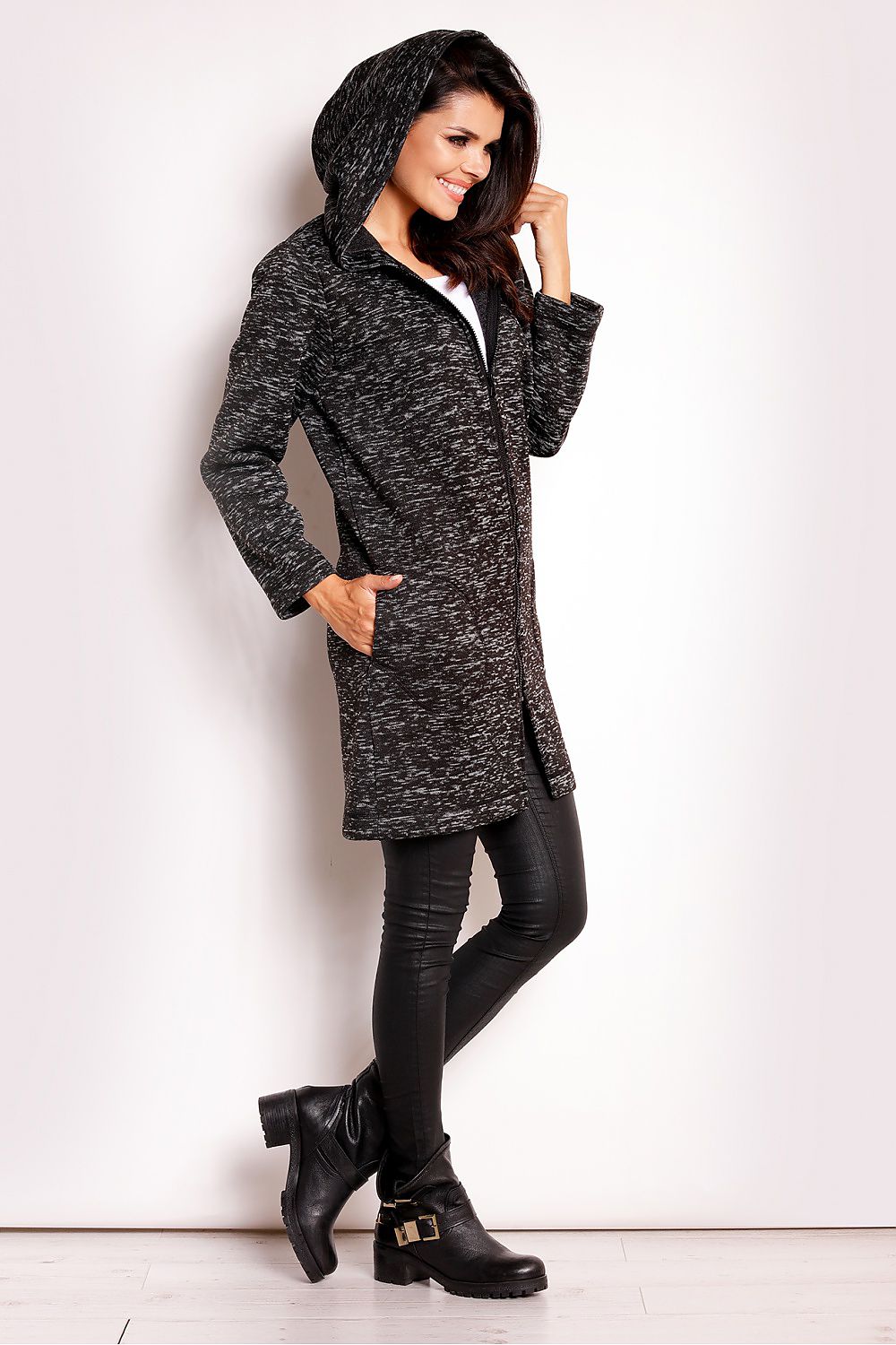 Merivonne Knit Hooded Zip Coat