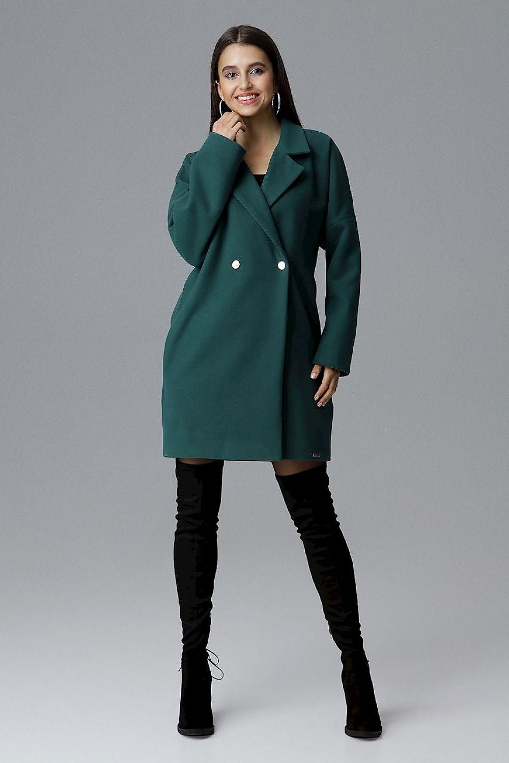 Calverra Loose-Fit Coat with Kimono Sleeves