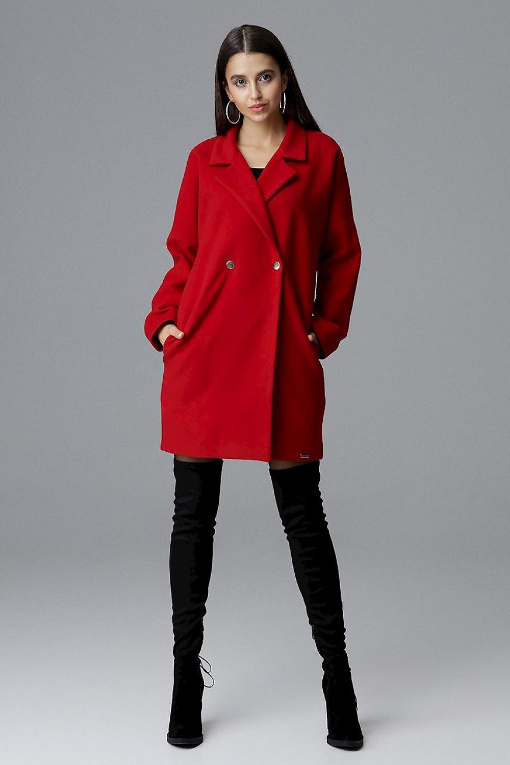 Calverra Loose-Fit Coat with Kimono Sleeves