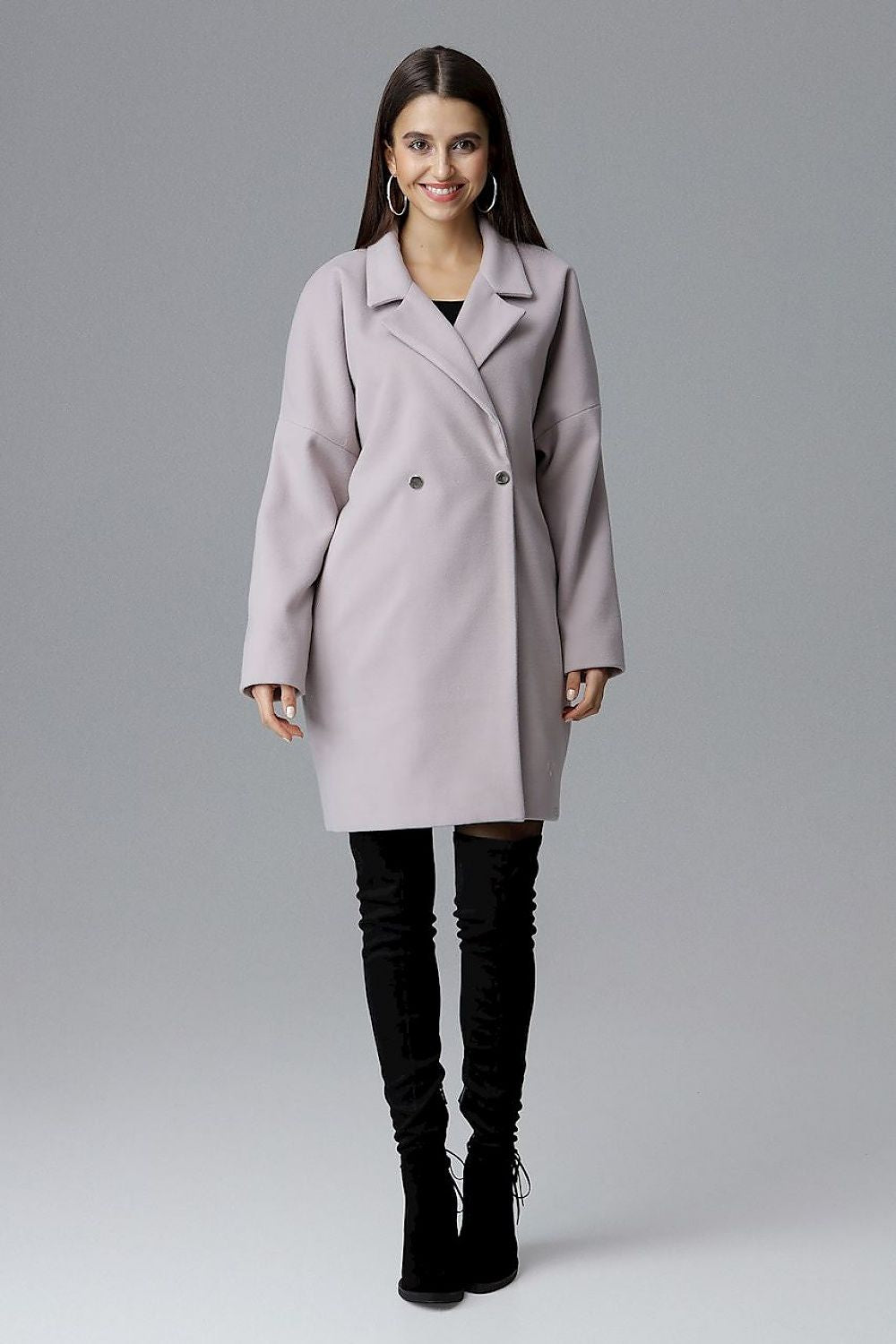 Calverra Loose-Fit Coat with Kimono Sleeves