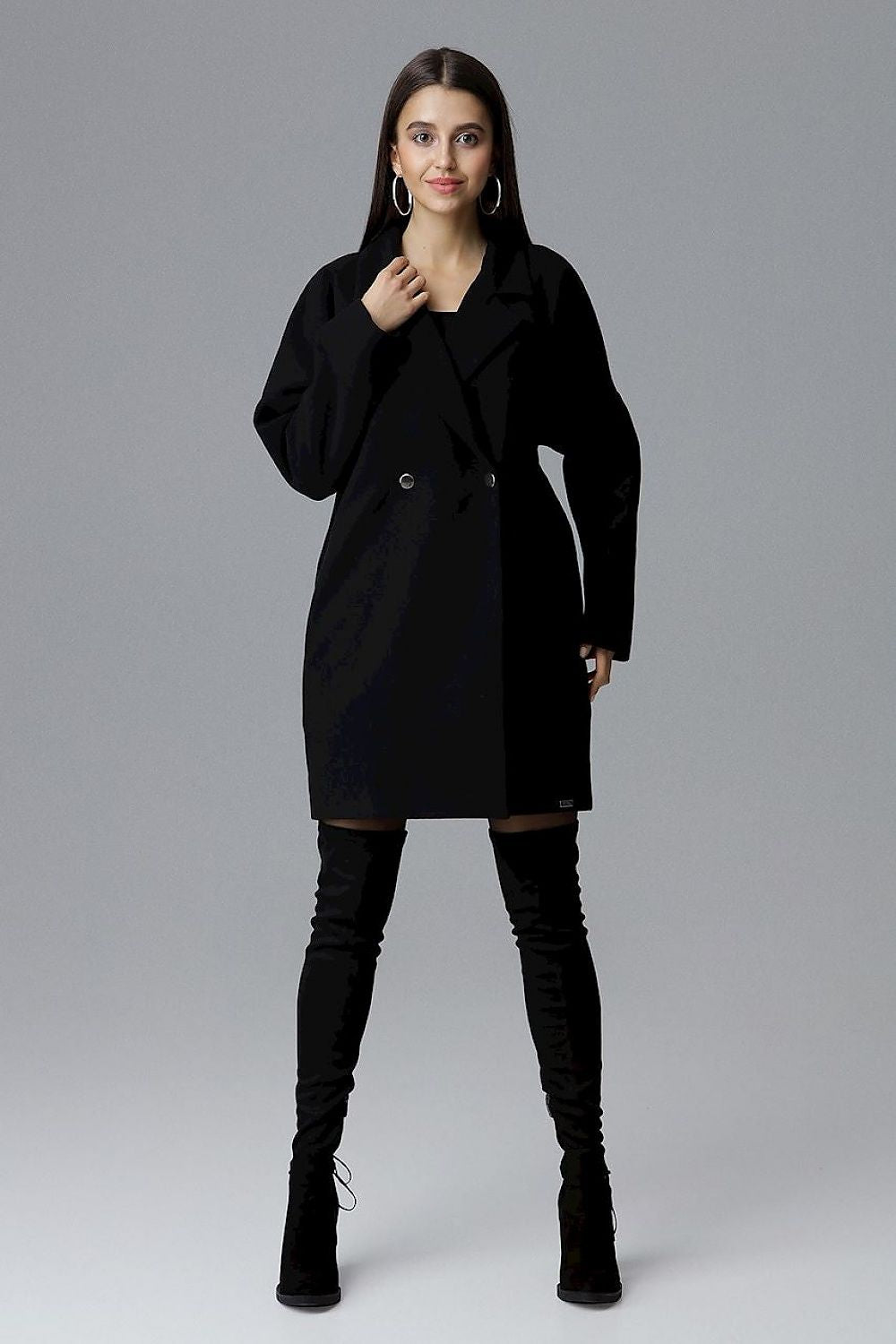 Calverra Loose-Fit Coat with Kimono Sleeves