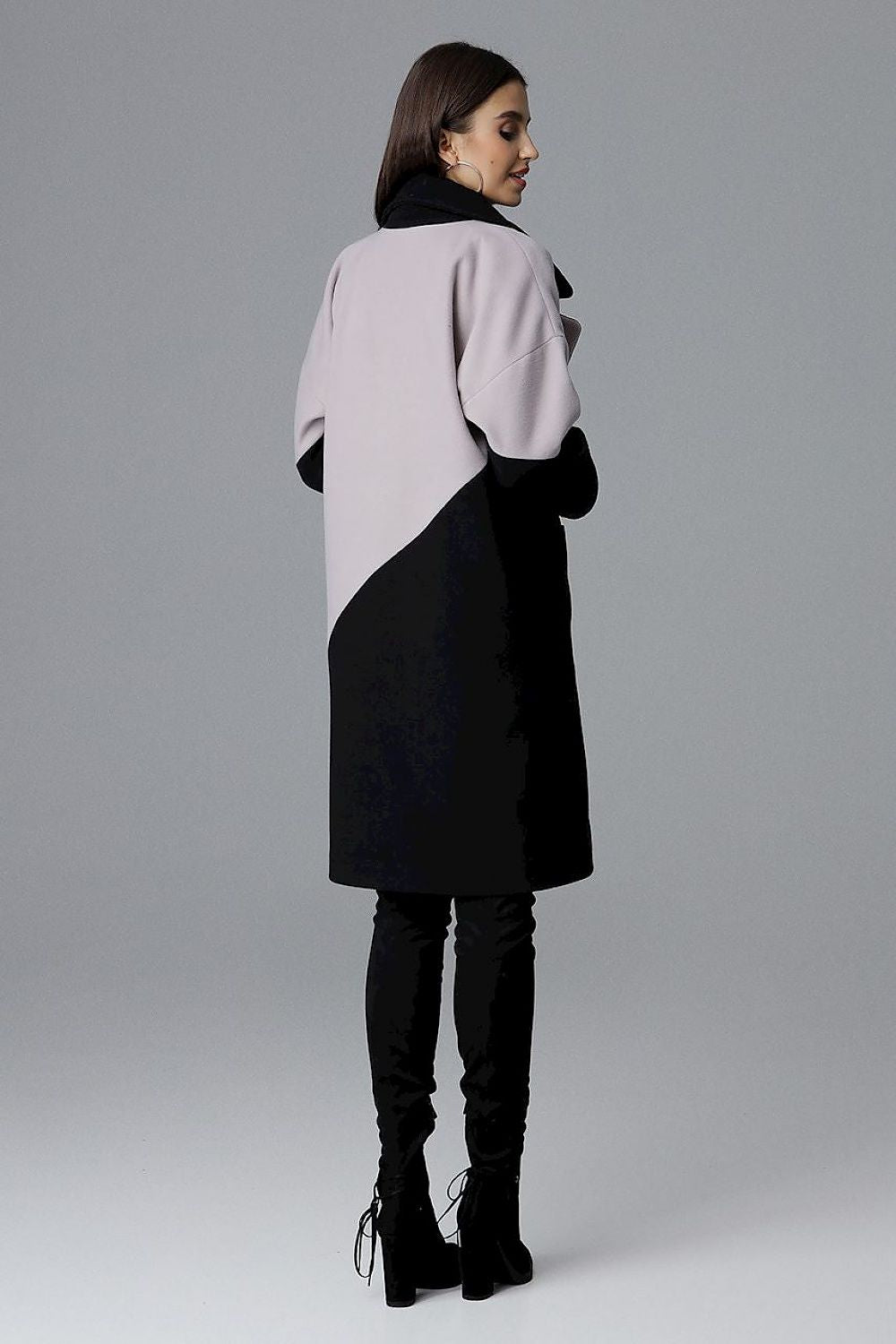 Ornavine Two-Tone Coat with Turn-Up Collar