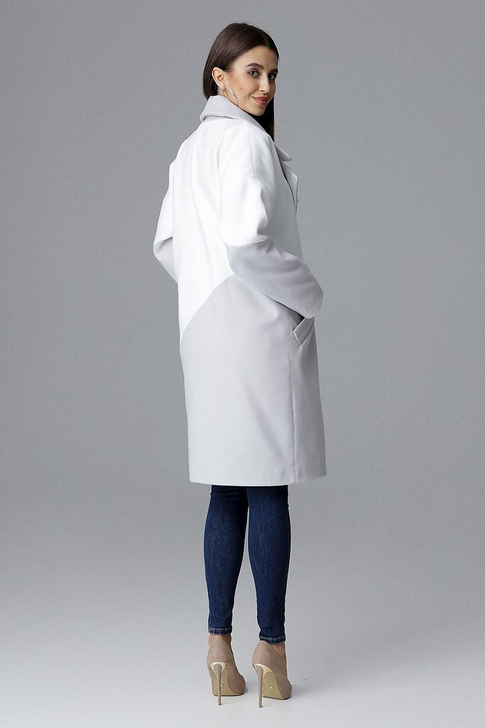 Ornavine Two-Tone Coat with Turn-Up Collar