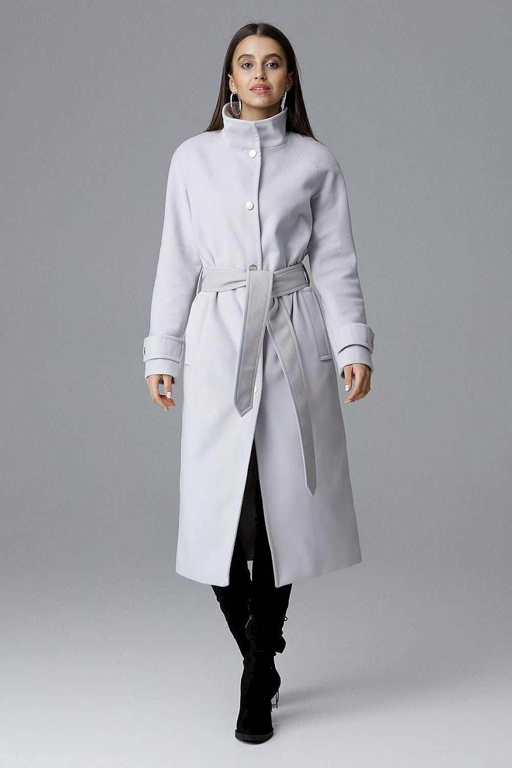 Melvarine Long Single-Breasted Belted Coat