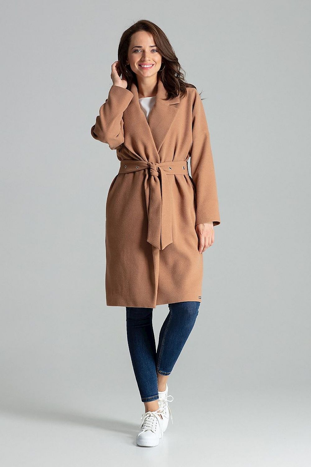Carivelle Maroon Belted Coat with Wide Lapels