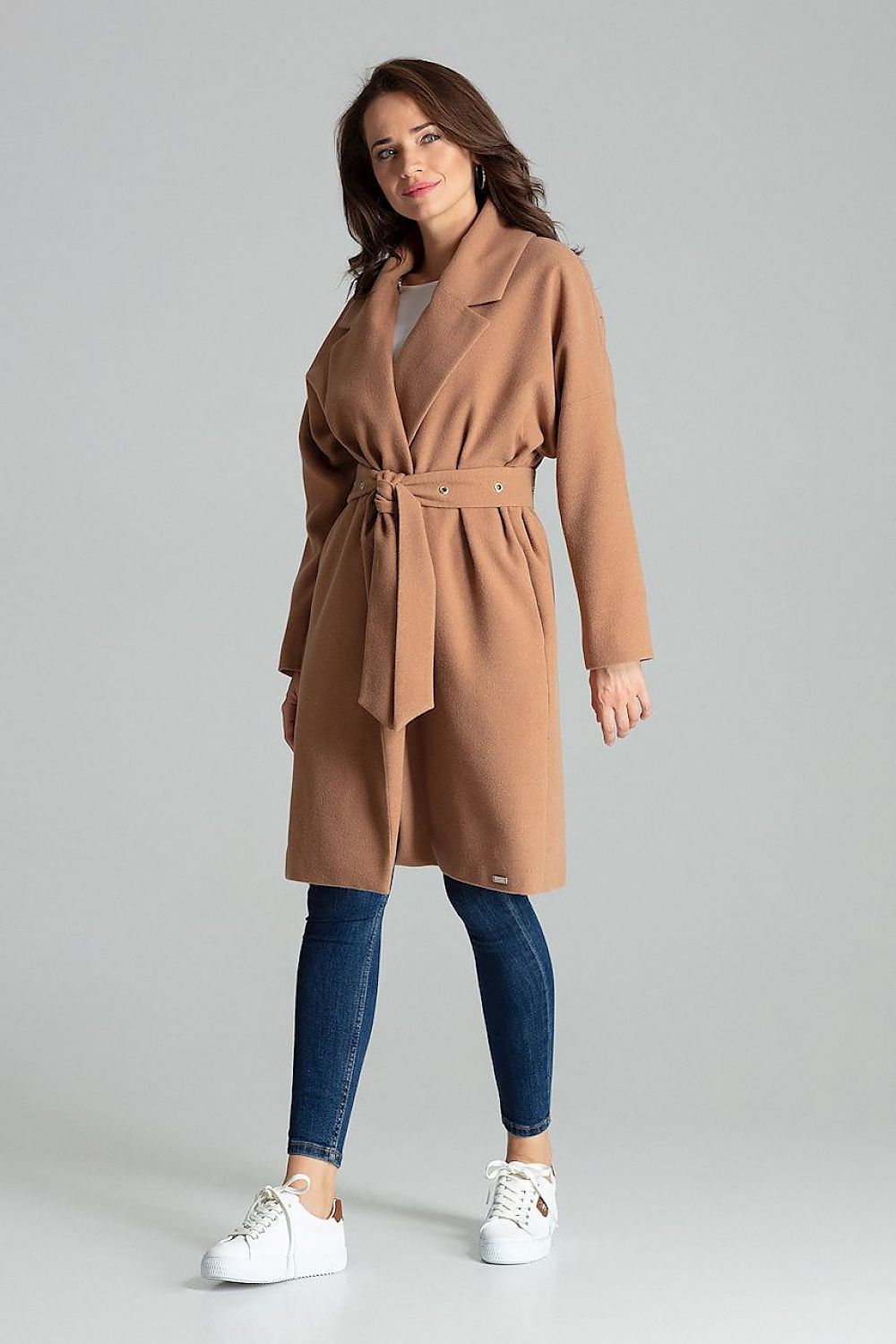 Carivelle Maroon Belted Coat with Wide Lapels