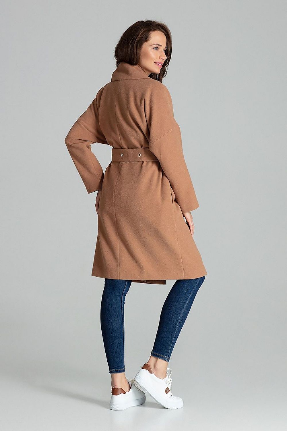 Carivelle Maroon Belted Coat with Wide Lapels