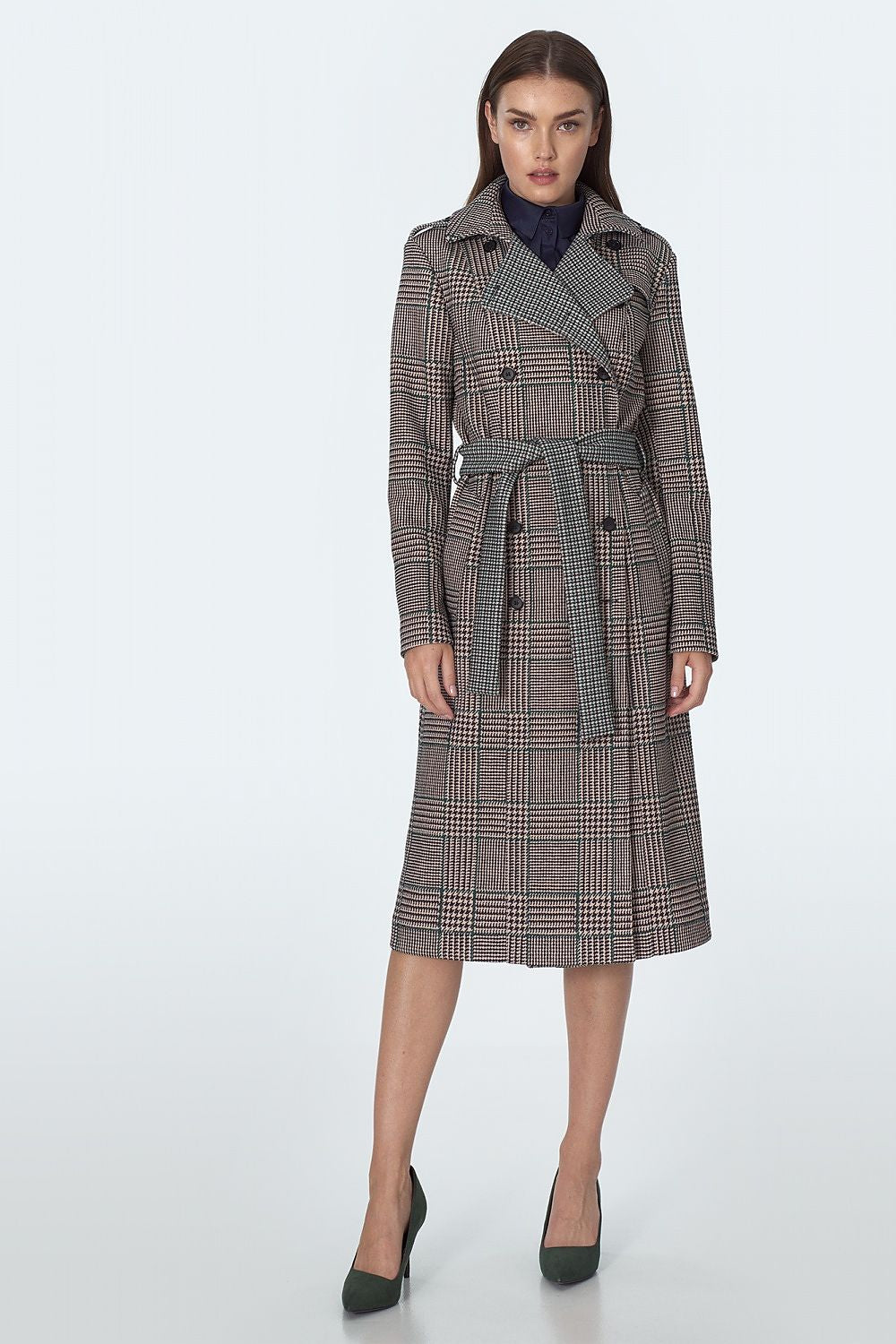 Eryndale Checked Waist-Defining Coat