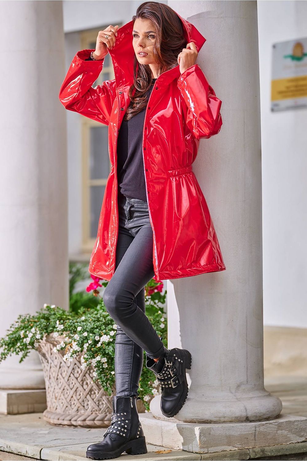 Orlavenne Knee-Length Vinyl Hooded Coat