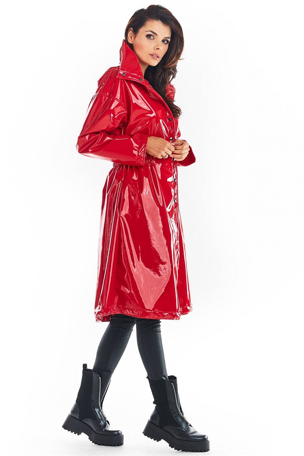 Marveena Knee-Length Vinyl Raincoat