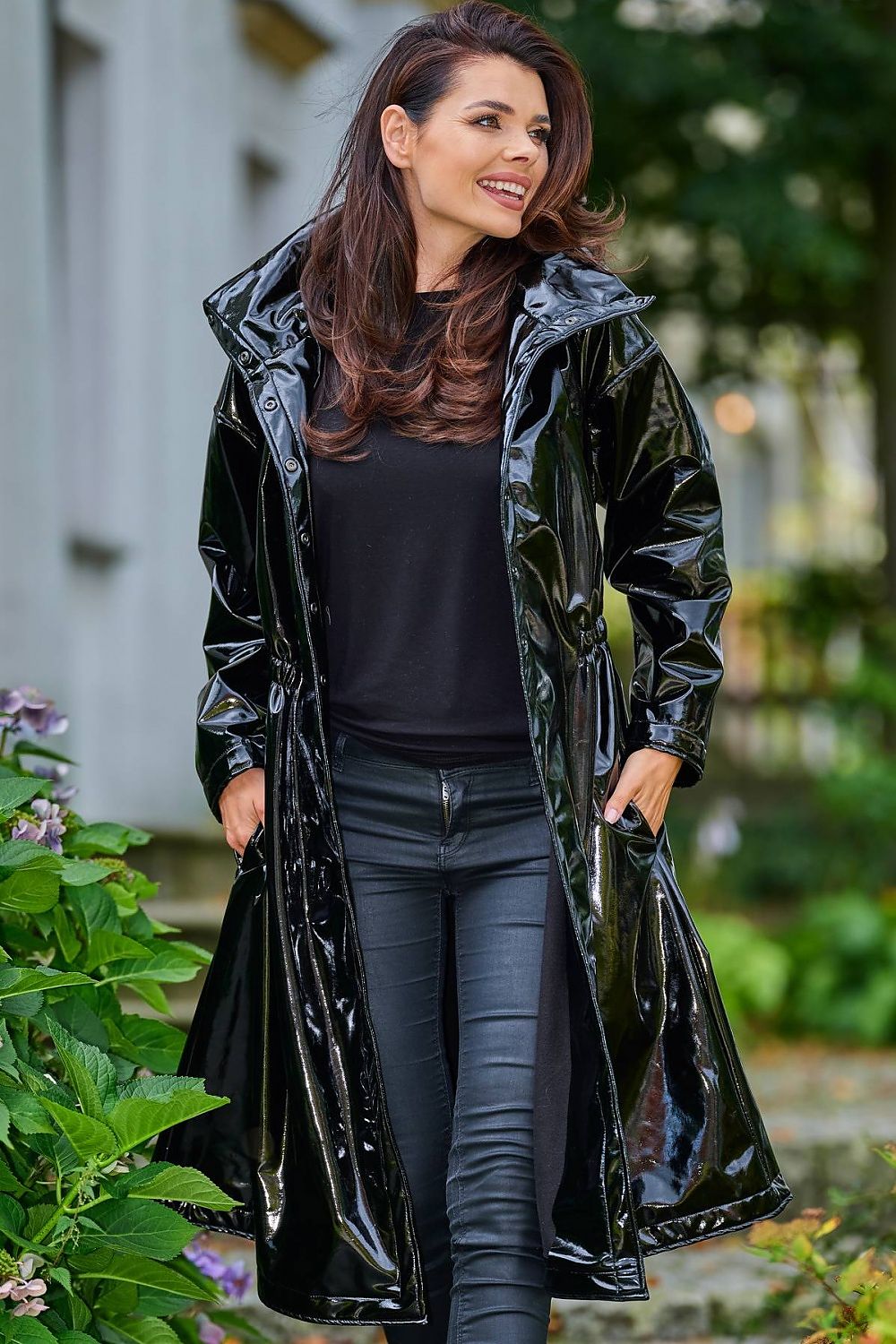 Marveena Knee-Length Vinyl Raincoat