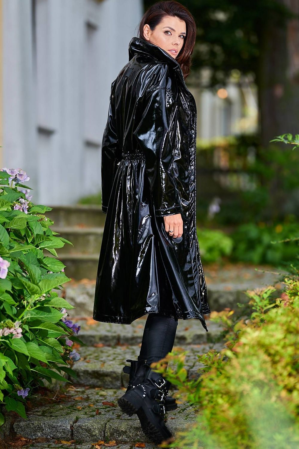 Marveena Knee-Length Vinyl Raincoat