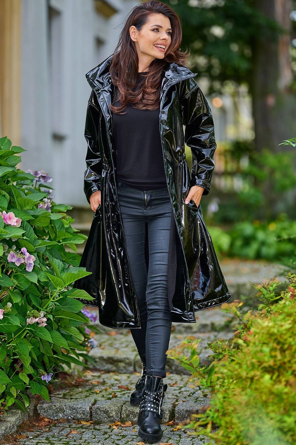 Marveena Knee-Length Vinyl Raincoat