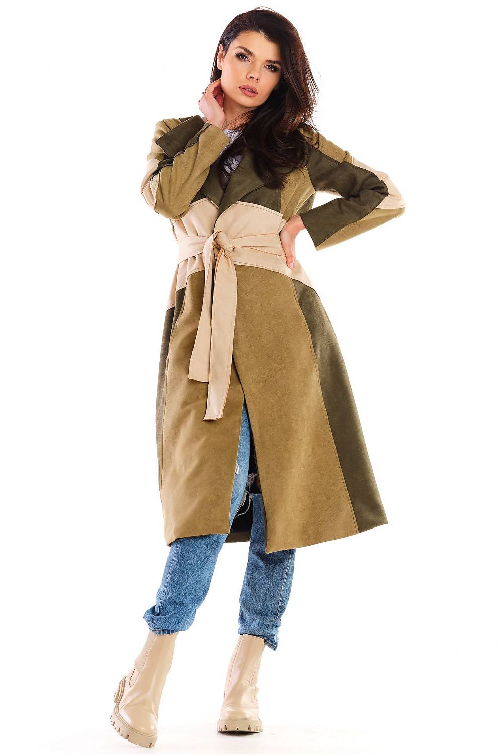 Auralenne Long Suede Belted Coat