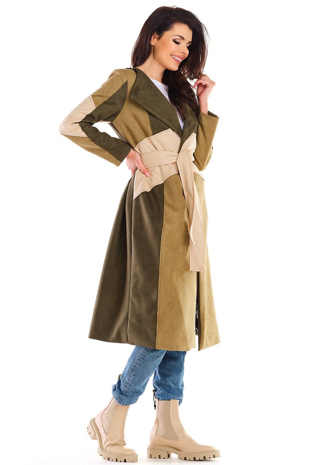 Auralenne Long Suede Belted Coat