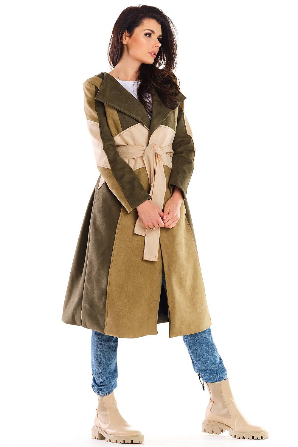 Auralenne Long Suede Belted Coat