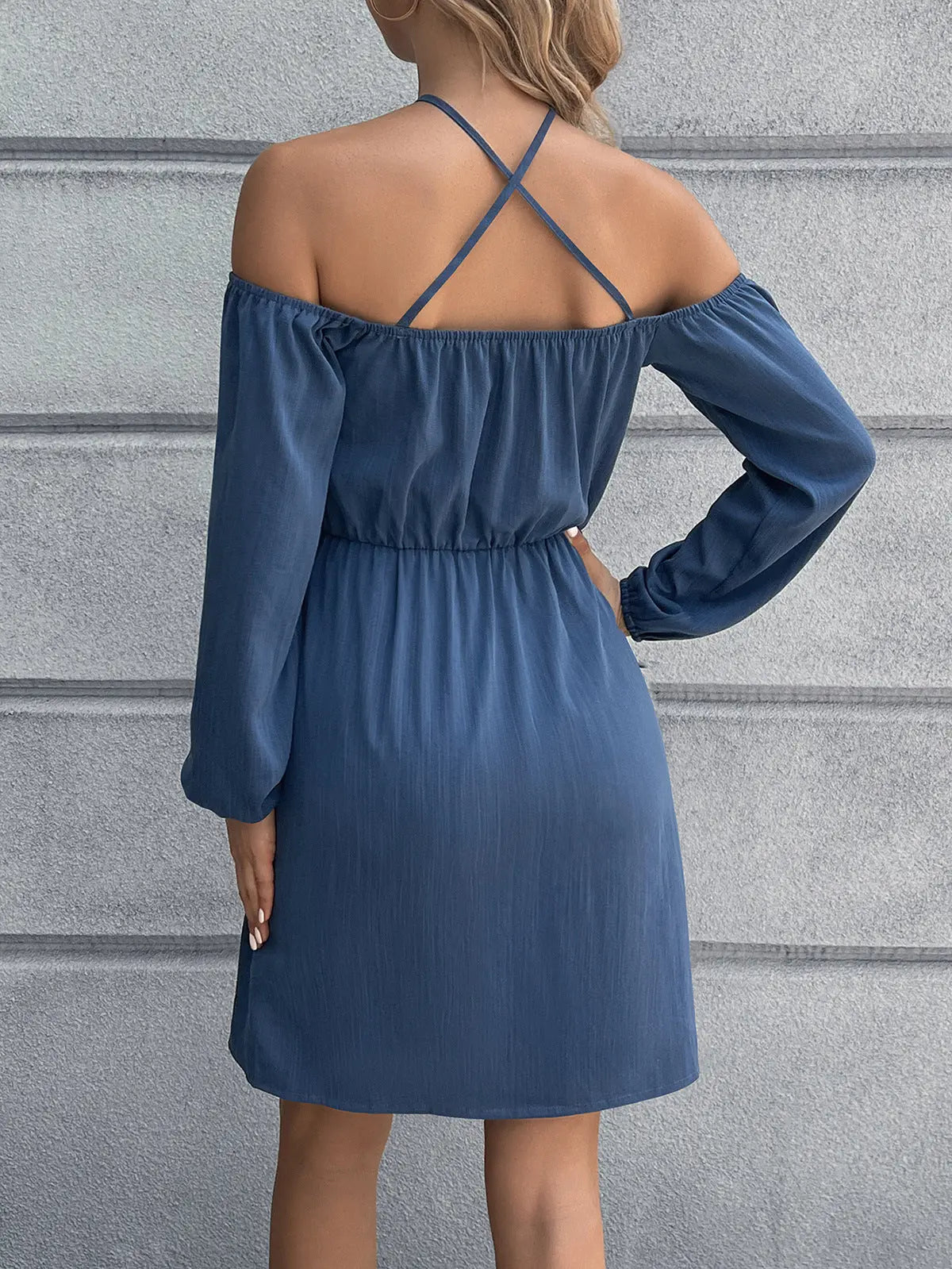 Celestial Chic Cold-Shoulder Crisscross Mini Dress