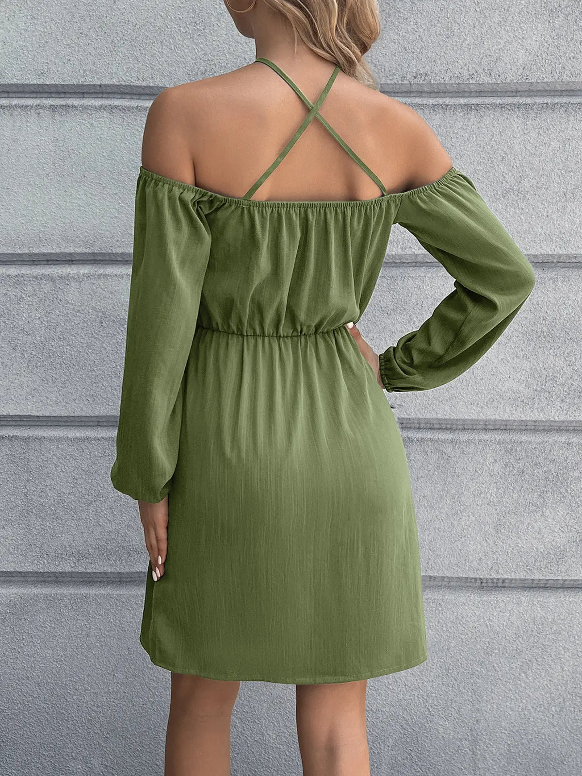 Celestial Chic Cold-Shoulder Crisscross Mini Dress