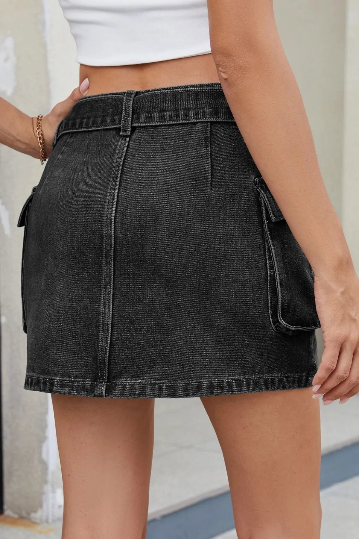 Celestial Chic Criss-Cross Denim Mini Skirt