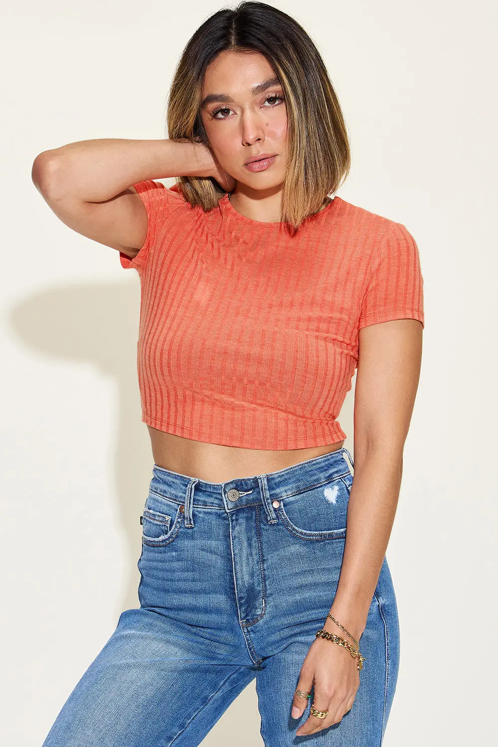 Celestial Chic Ribbed Round Neck Tee