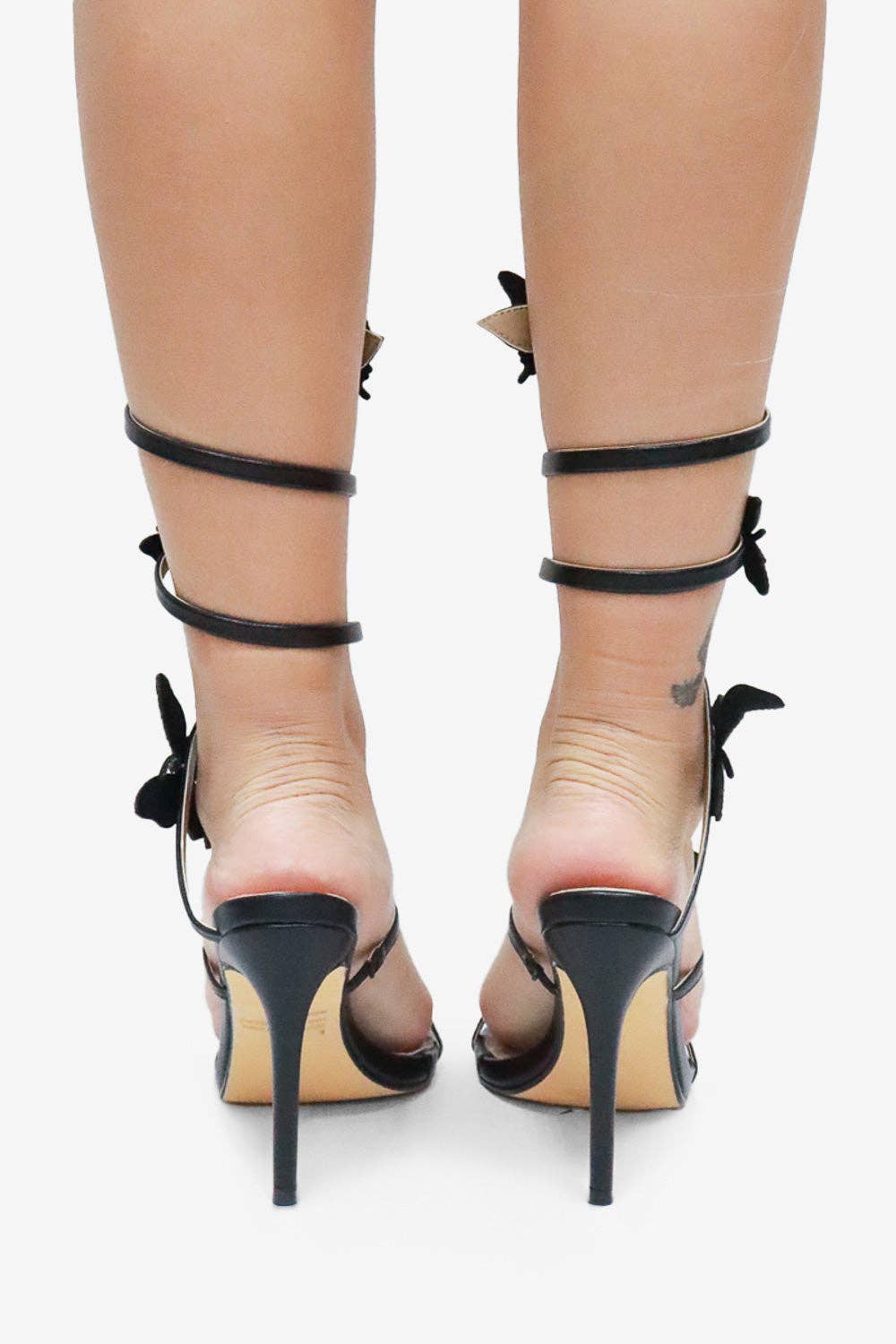 Melanie Butterfly Crystal Detail Spiral Strap Heels