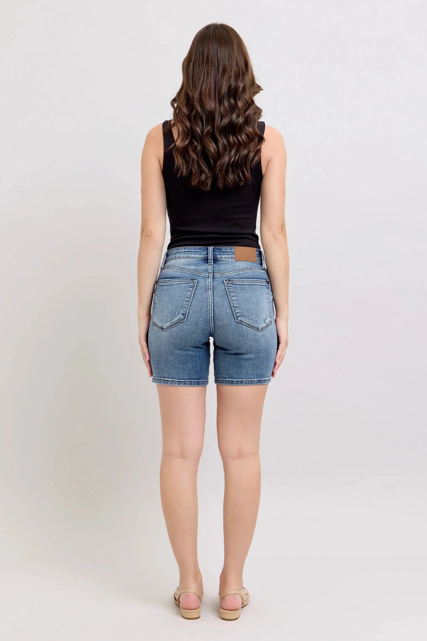 Judy Blue Jeans - Button Fly High-Rise Destroyed Hem Denim Shorts