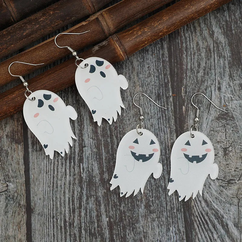 2 Piece Alloy Acrylic Halloween Ghost Dangle Earrings