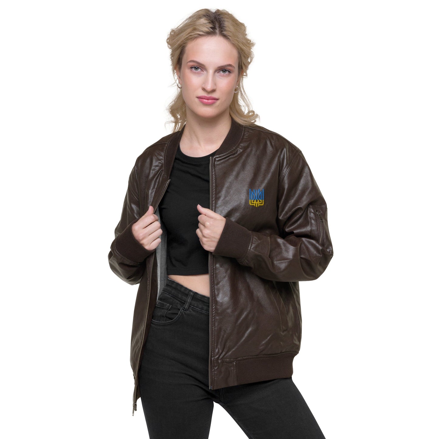 Ukrainian Vibe Tryzub Edition - Leather Bomber Jacket