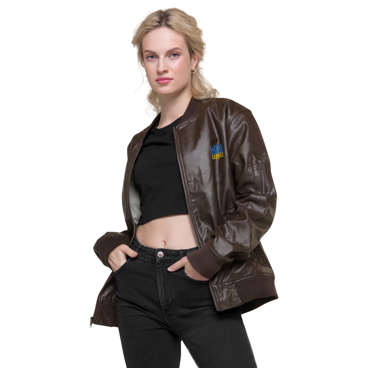 Ukrainian Vibe Tryzub Edition - Leather Bomber Jacket