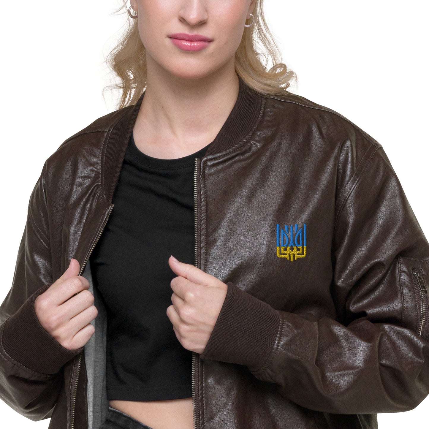 Ukrainian Vibe Tryzub Edition - Leather Bomber Jacket