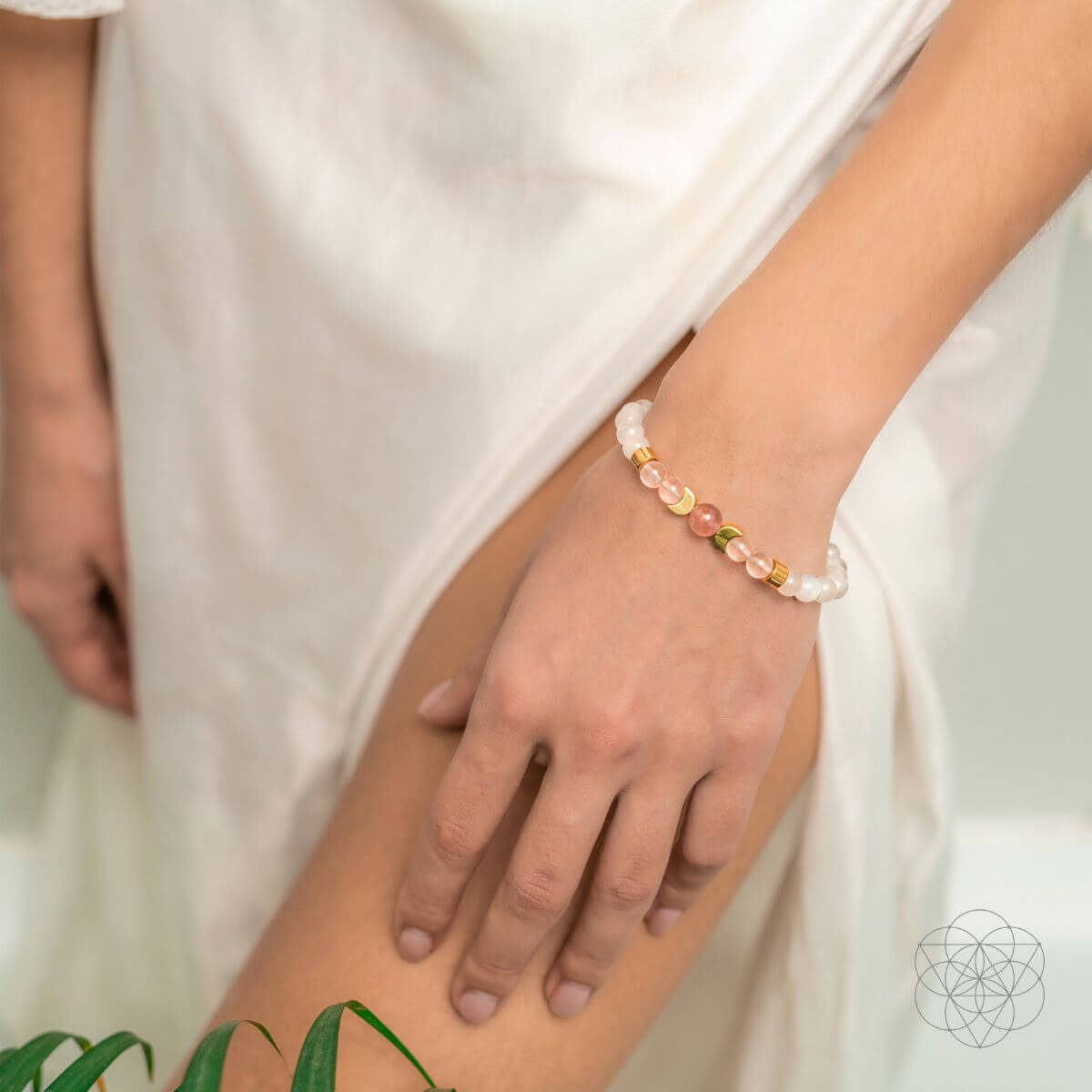 Moonlit Radiance Rose Quartz Fertility Bracelet Lunar Glow