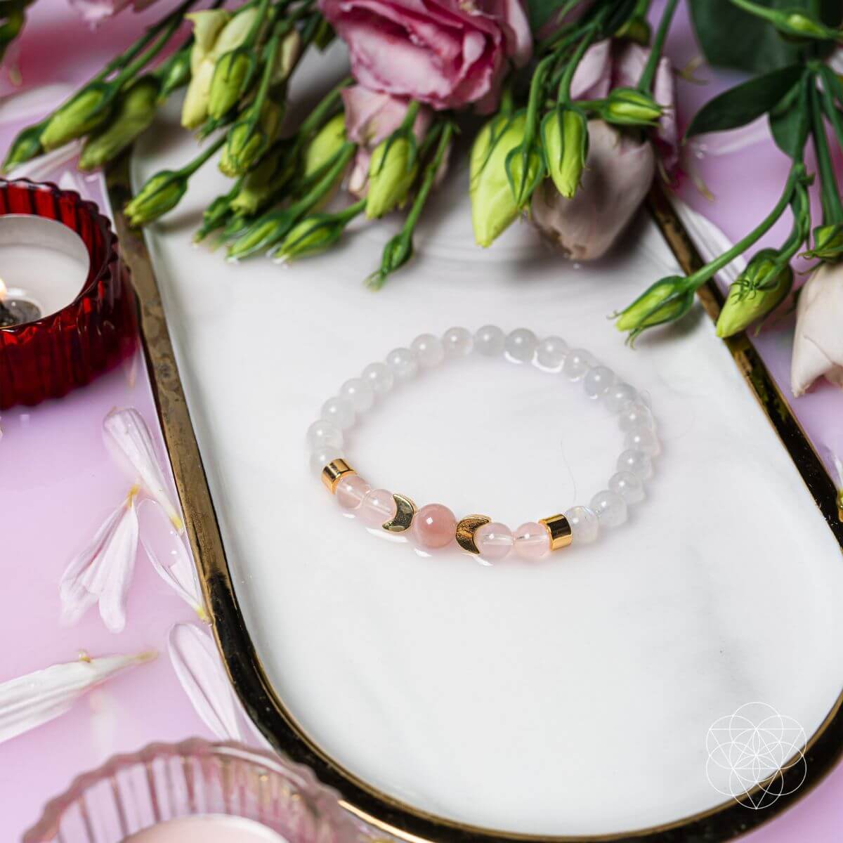 Moonlit Radiance Rose Quartz Fertility Bracelet Lunar Glow