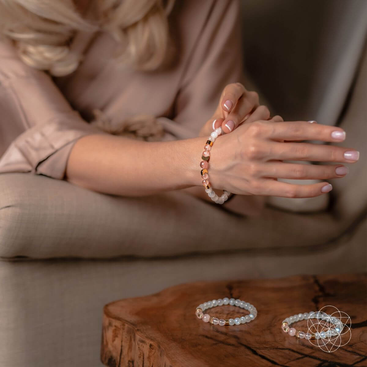 Moonlit Radiance Rose Quartz Fertility Bracelet Lunar Glow
