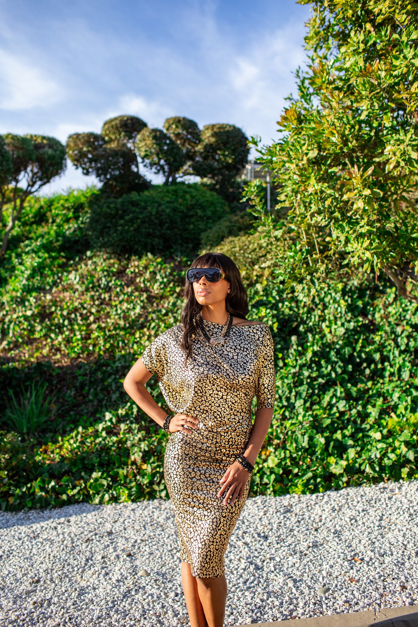 Golden Metal Leopard Angle Dress