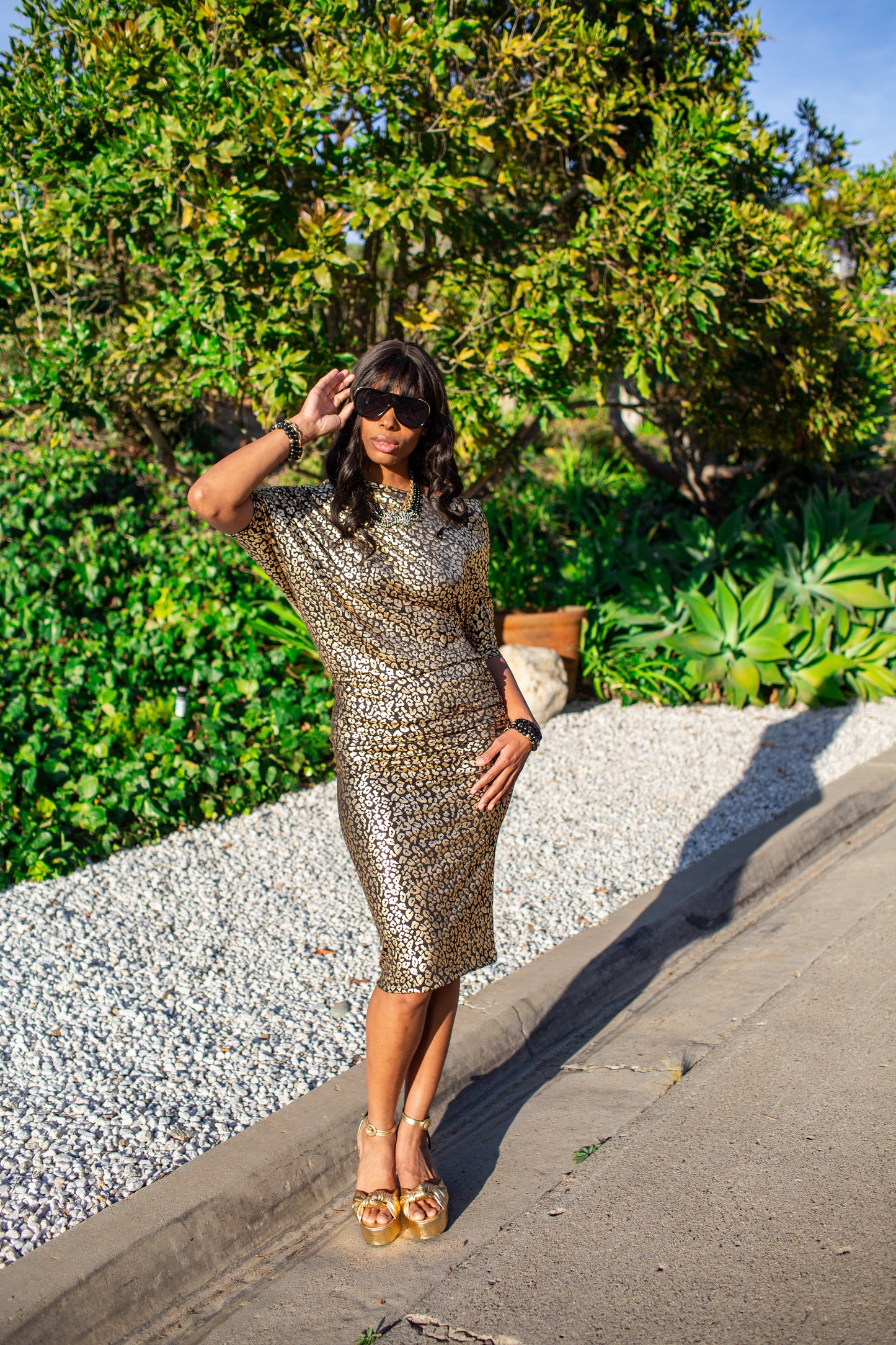 Golden Metal Leopard Angle Dress