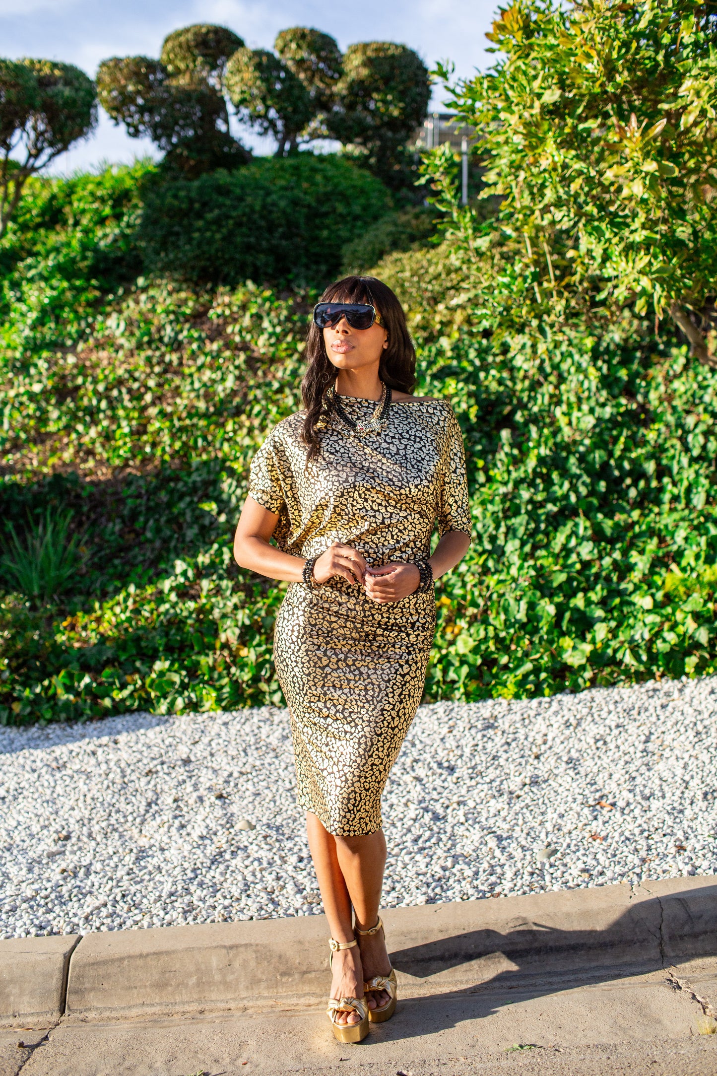 Golden Metal Leopard Angle Dress