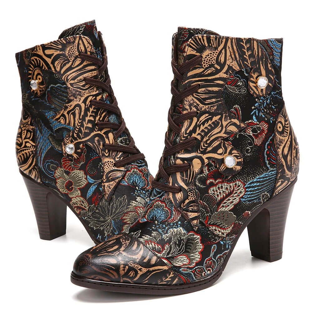 Starlit Radiance Handmade Floral Embroidered Leather Boots