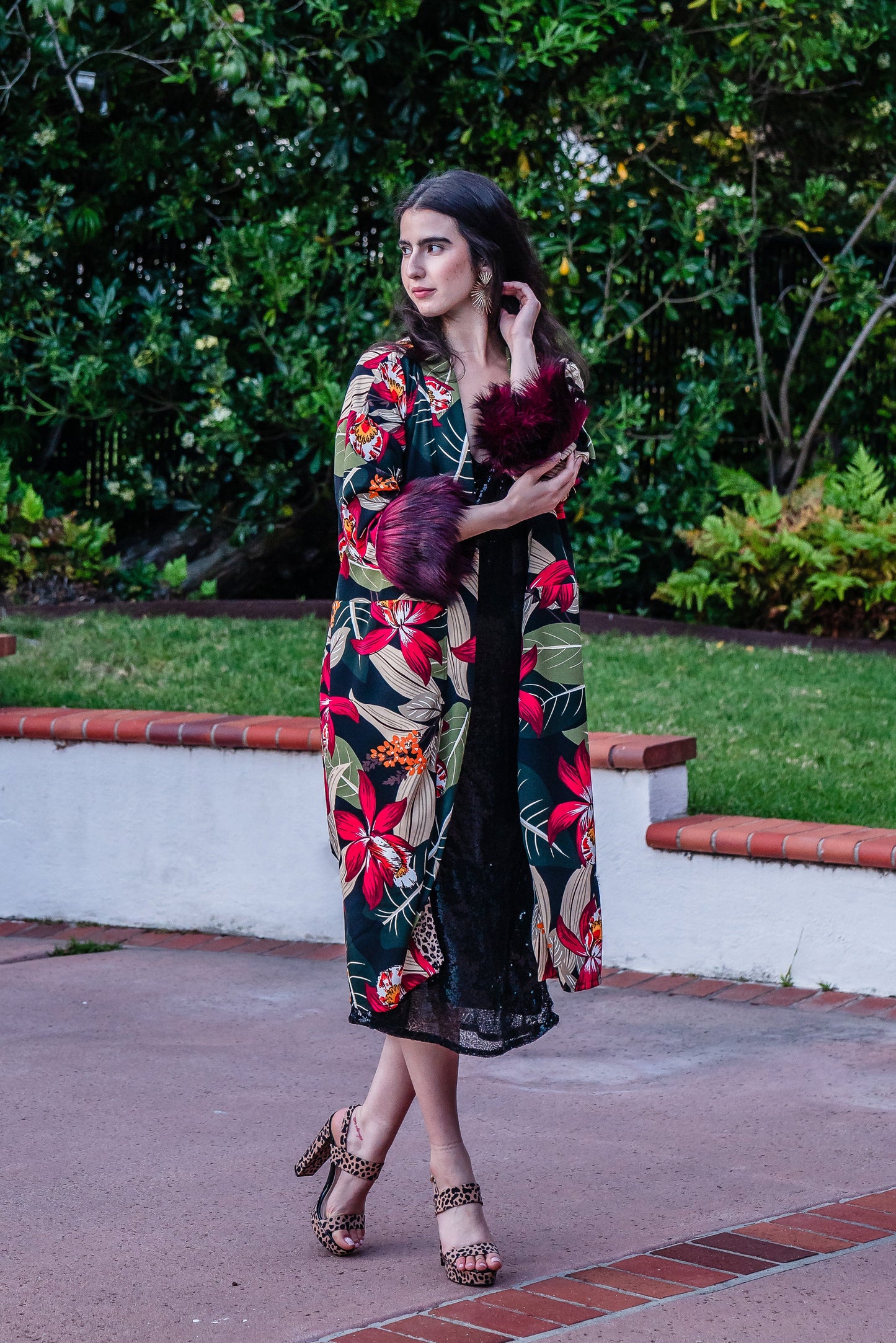Jardin Nuit Faux Fur Koi Kimono