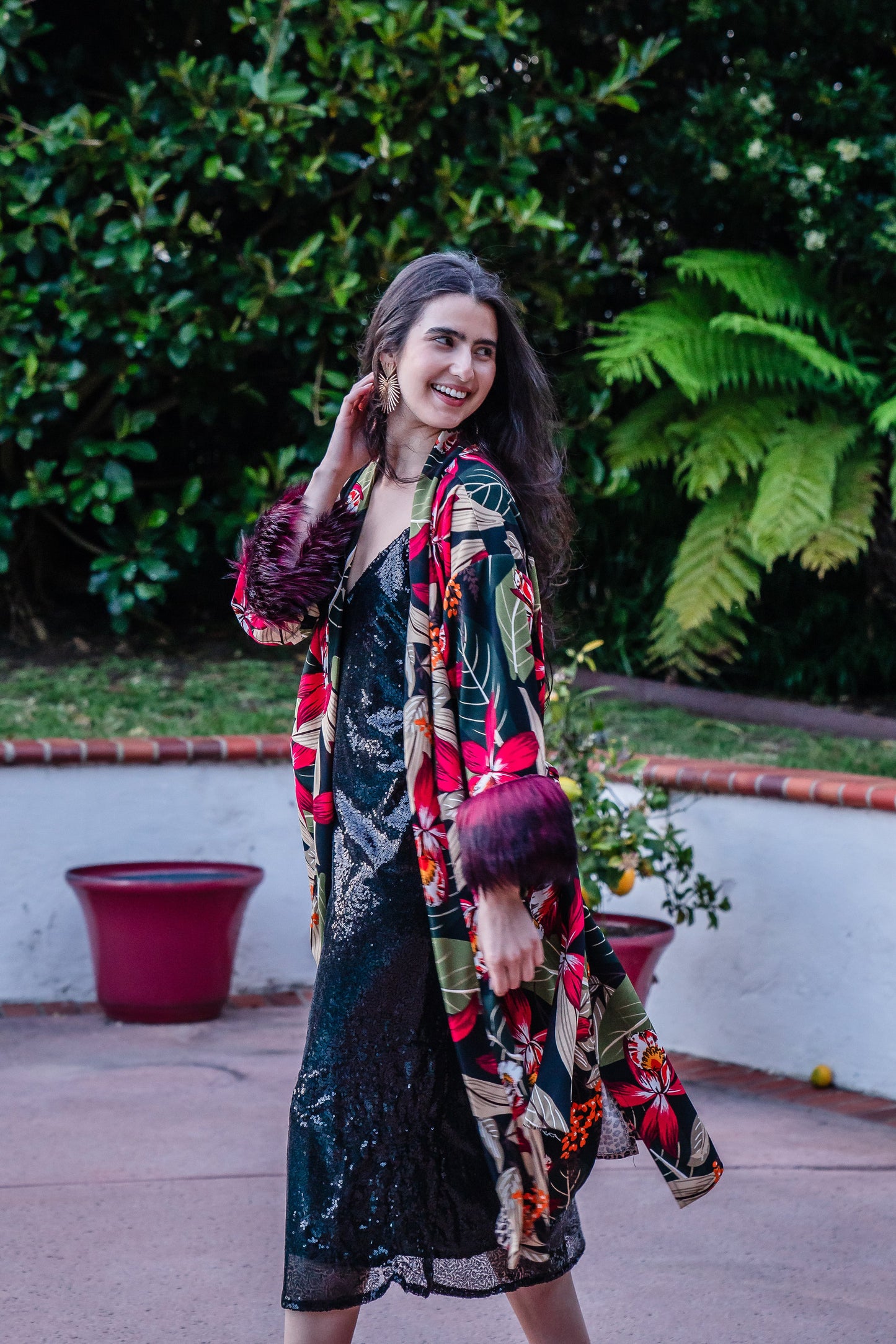 Jardin Nuit Faux Fur Koi Kimono