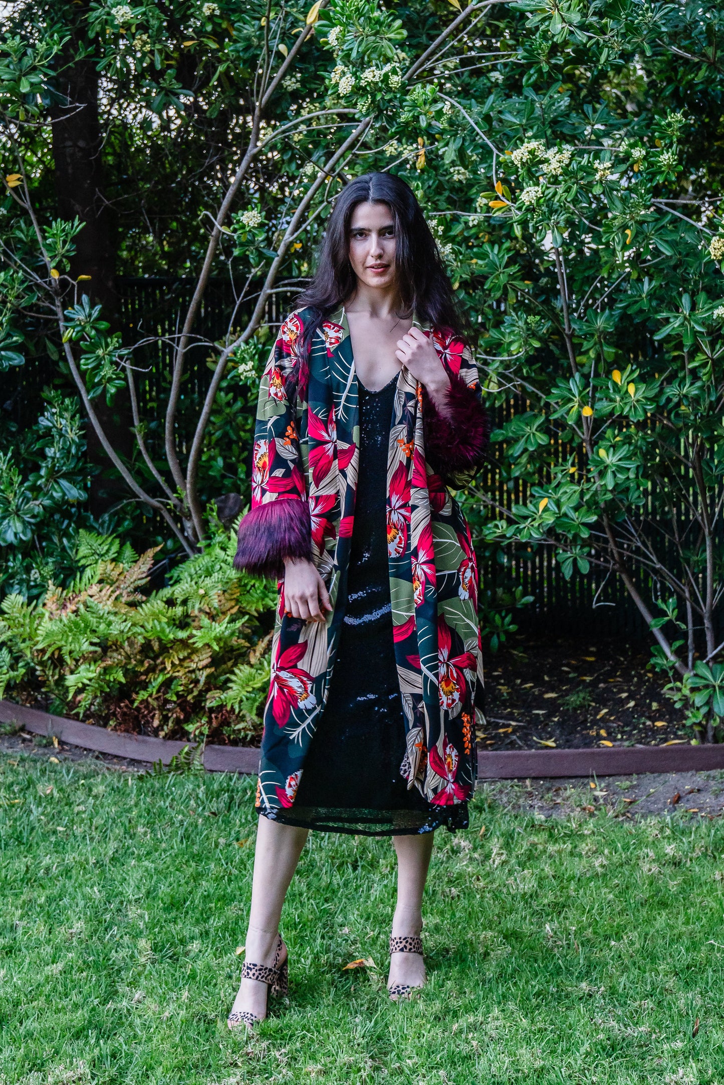 Jardin Nuit Faux Fur Koi Kimono
