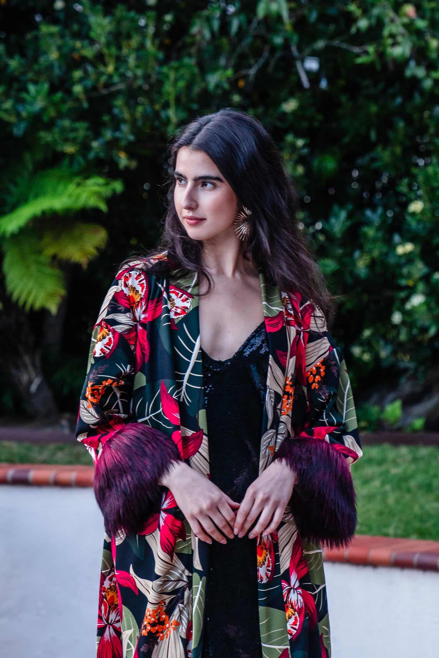 Jardin Nuit Faux Fur Koi Kimono