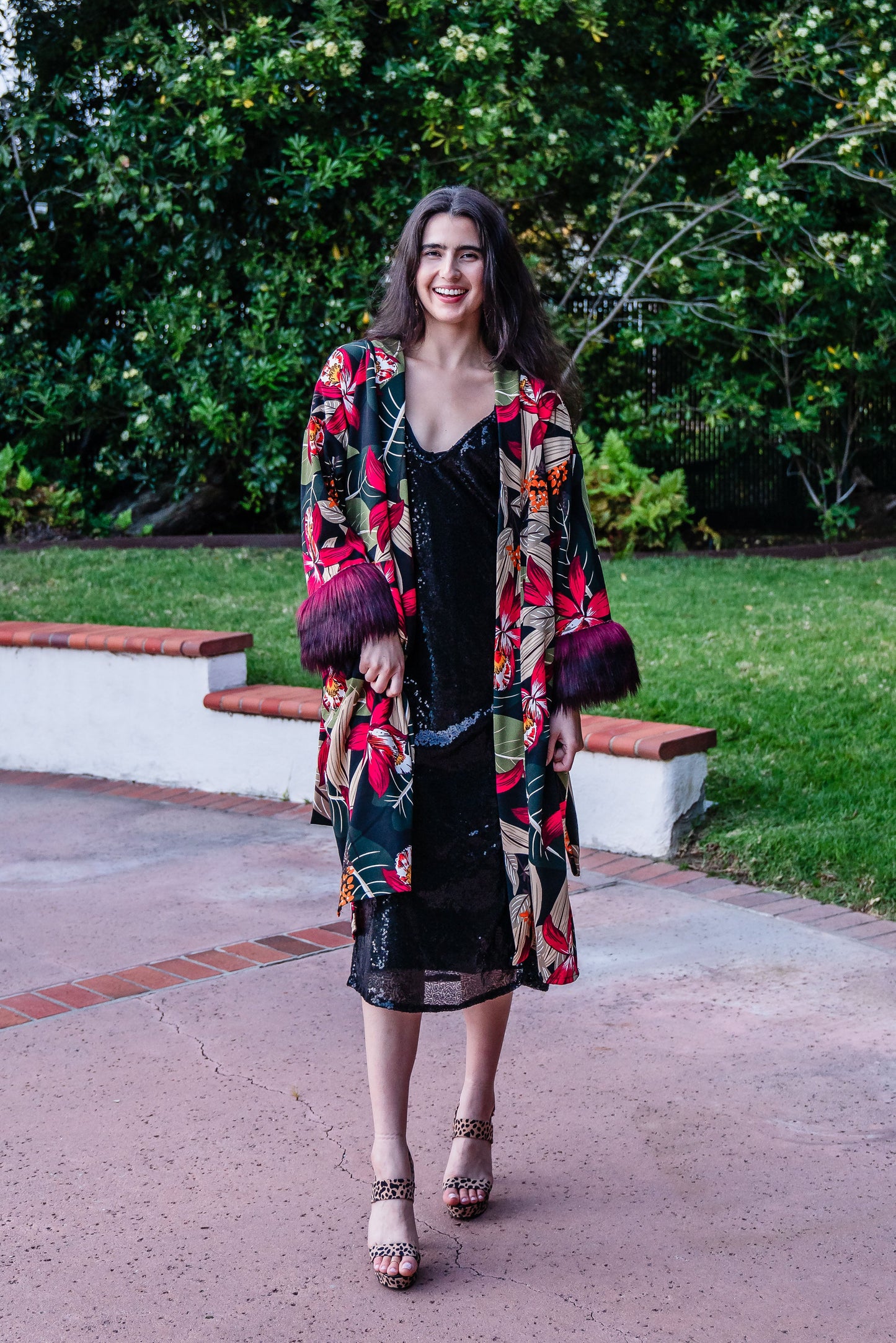 Jardin Nuit Faux Fur Koi Kimono