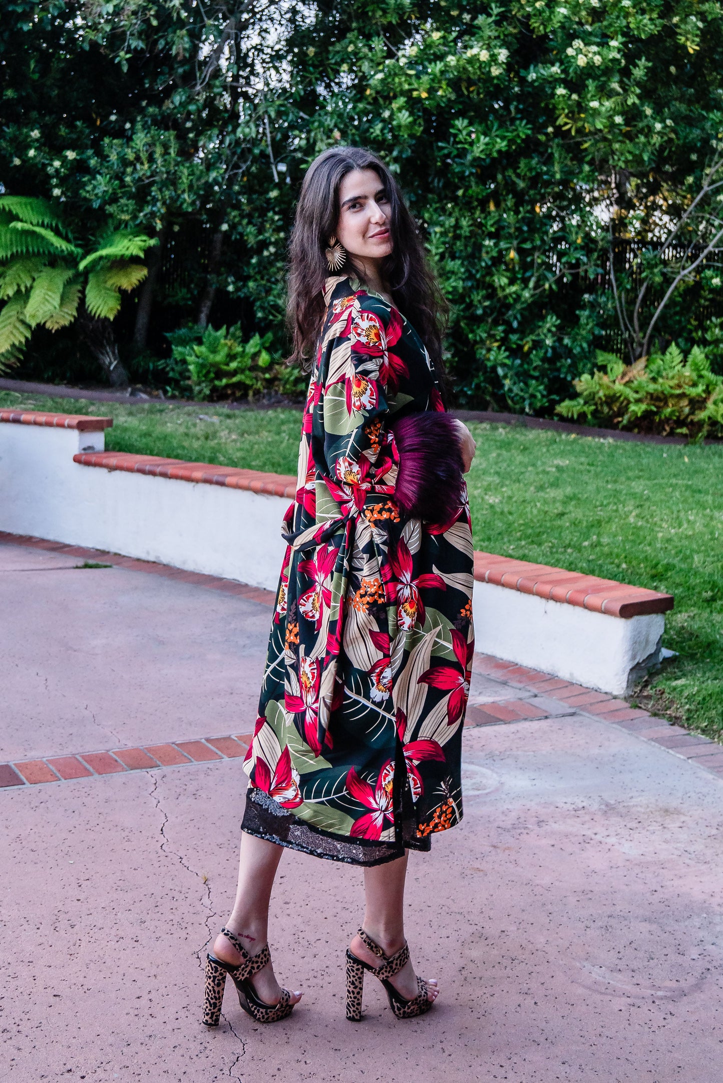 Jardin Nuit Faux Fur Koi Kimono