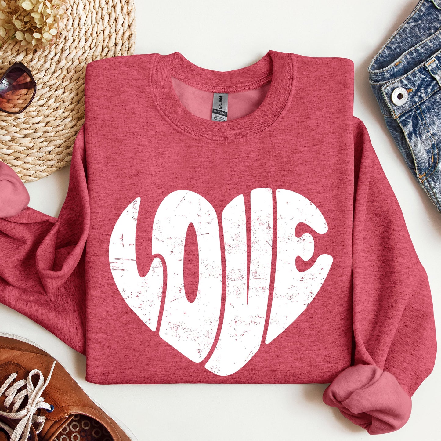 Retro Love Heart, Vintage, Sweatshirt, Valentine's Day